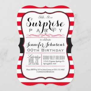 Invitación Fiesta sorpresa de franjas rojas y blancas escarla