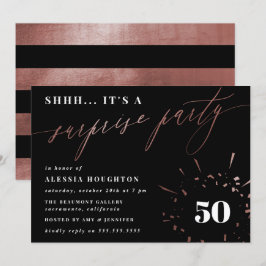 Invitación Fiesta sorpresa de guiones de oro negro y Rosa