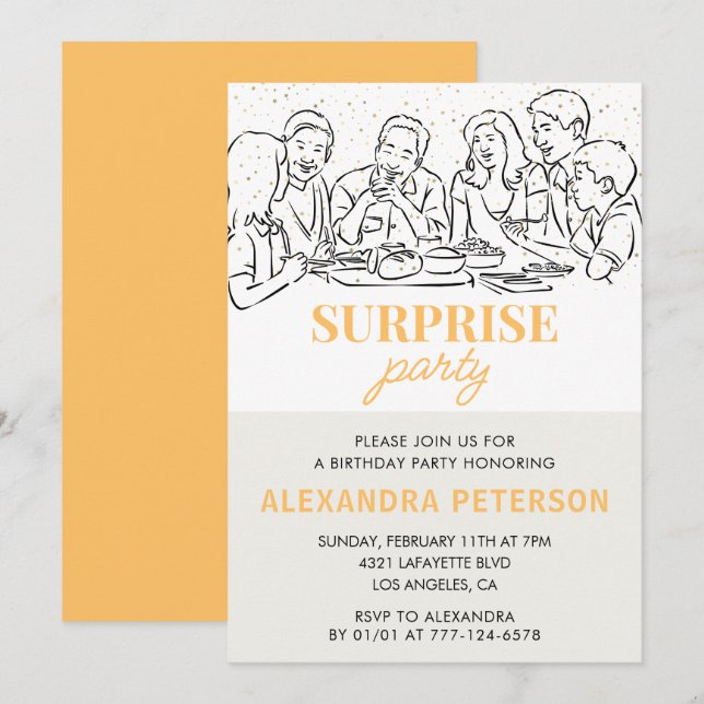 Invitación Fiesta sorpresa de la familia Gold cumpleaños 36 (Anverso / Reverso)