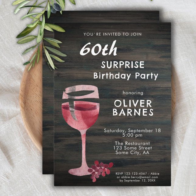 Invitación Fiesta Sorpresa de la Madera de Vino Rojo 60 cumpl (Subido por el creador)