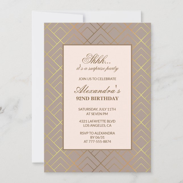 Invitación Fiesta sorpresa de oro cumpleaños 92 (Anverso)