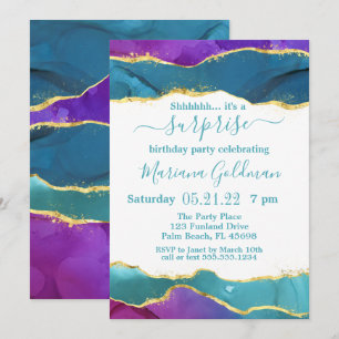 Invitación Fiesta sorpresa de tinta abstracta rosa turquesa y