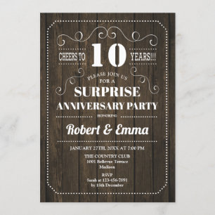 Invitación Fiesta Sorpresa del 10º Aniversario - Madera Rústi
