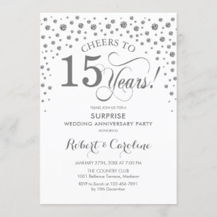 Invitación Fiesta sorpresa del 15º aniversario - Blanco plate