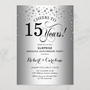 Invitación Fiesta sorpresa del 15º aniversario - negro platea