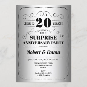 Invitación Fiesta sorpresa del 20 aniversario - Plata Negro
