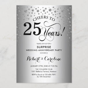 Invitación Fiesta Sorpresa del 25 Aniversario - Negro Plata