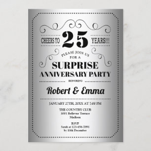 Invitación Fiesta Sorpresa del 25 Aniversario - Negro Platead