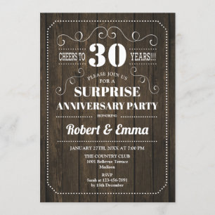 Invitación Fiesta sorpresa del 30 aniversario - Madera rústic