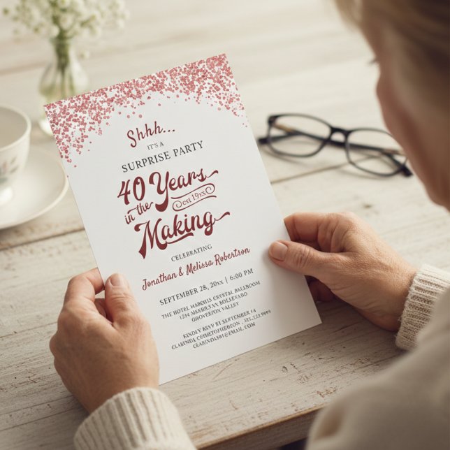 Invitación Fiesta Sorpresa del 40 Aniversario Confeti Rojo Ru (Subido por el creador)
