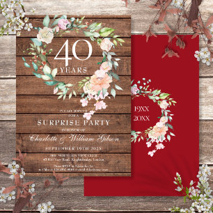 Invitación Fiesta sorpresa del 40 aniversario floral rústico 