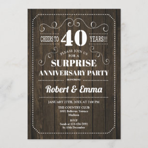Invitación Fiesta Sorpresa del 40 Aniversario - Madera Rústic