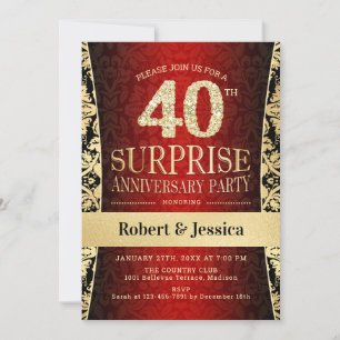 Invitación Fiesta Sorpresa del 40 Aniversario - Rojo Dorado N