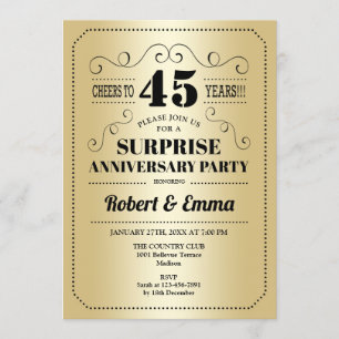 Invitación Fiesta Sorpresa del 45 Aniversario - Dorado Negro