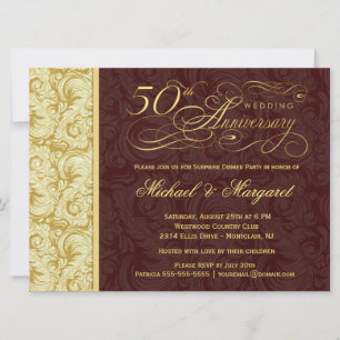 Invitación Fiesta Sorpresa del 50 Aniversario - Damasco Dorad