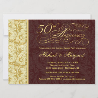 Invitación Fiesta Sorpresa del 50 Aniversario - Damasco Dorad