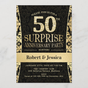 Invitación Fiesta Sorpresa del 50 Aniversario - Dorado Negro