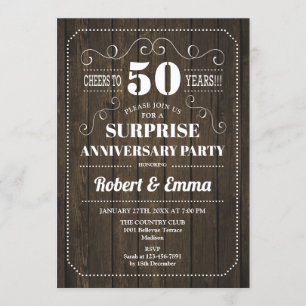 Invitación Fiesta Sorpresa del 50 Aniversario - Madera Rústic