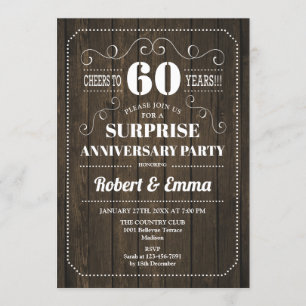 Invitación Fiesta Sorpresa del 60 Aniversario - Madera Rústic