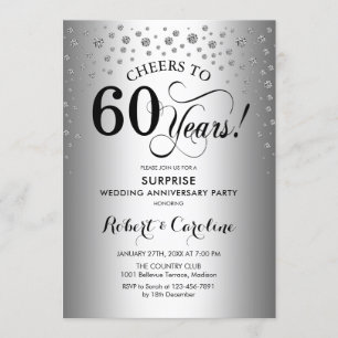 Invitación Fiesta Sorpresa del 60 Aniversario - Negro Platead