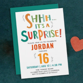 Invitación Fiesta Sorpresa Divertida Colorida Pincelada Tipog