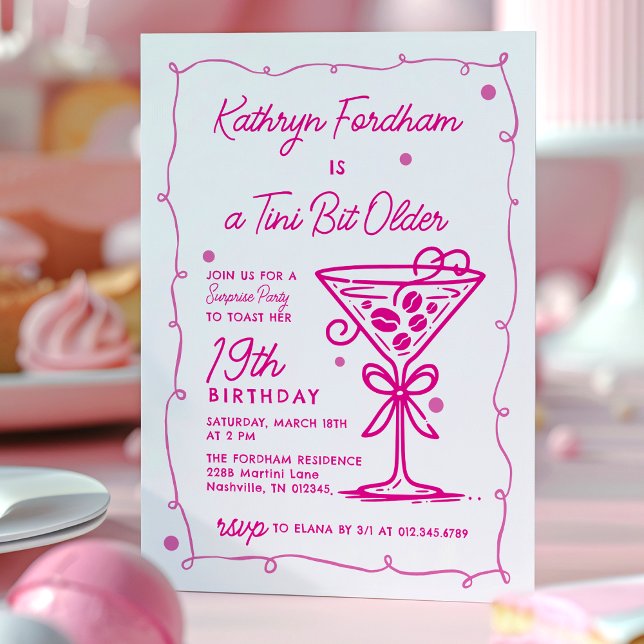 Invitación Fiesta SORPRESA Doodle Rosa Martini 19 cumpleaños (Subido por el creador)