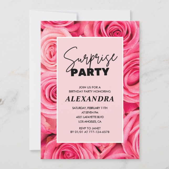 Invitación Fiesta sorpresa Floral Rosa cumpleaños 96 (Anverso)