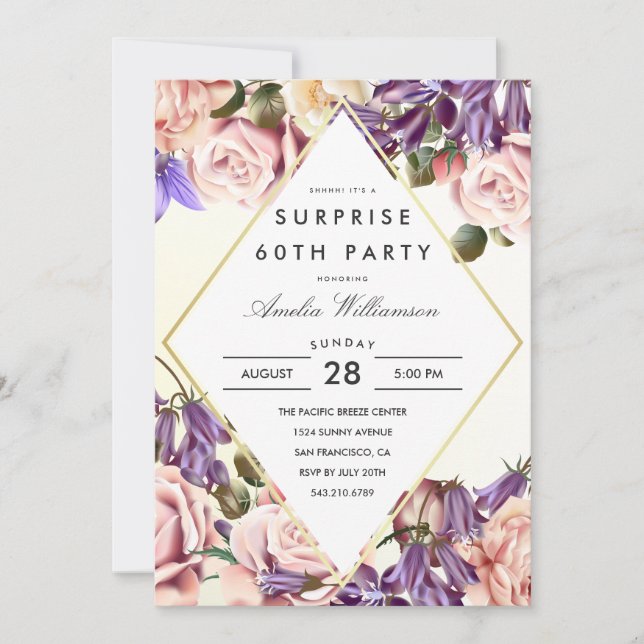 Invitación Fiesta sorpresa | Hermosos Bluebells y Rosas (Anverso)