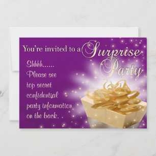 Invitación Fiesta sorpresa   Morado y oro