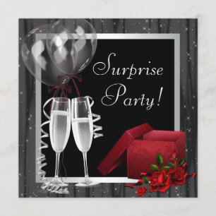 Invitación Fiesta Sorpresa Negra y Blanca con Burbujas de Cha
