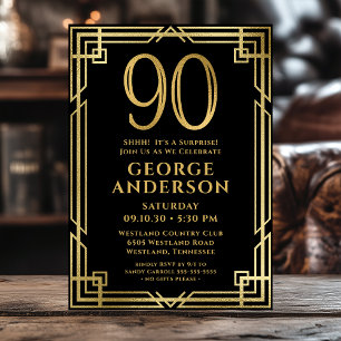 Invitación Fiesta Sorpresa por el 90 Cumpleaños con Foto Blac