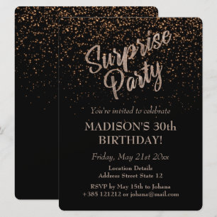 Invitación Fiesta sorpresa Purpurina de oro de cumpleaños