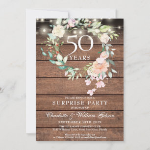 Invitación Fiesta sorpresa rústica 50 aniversario floral