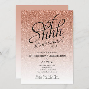 Invitación Fiesta sorpresa Shhh, Purpurina Rosa Ombre