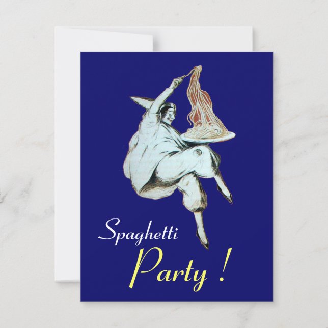Invitación Fiesta SPAGHETTI, COCINA ITALIANA Cena azul rojo (Anverso)