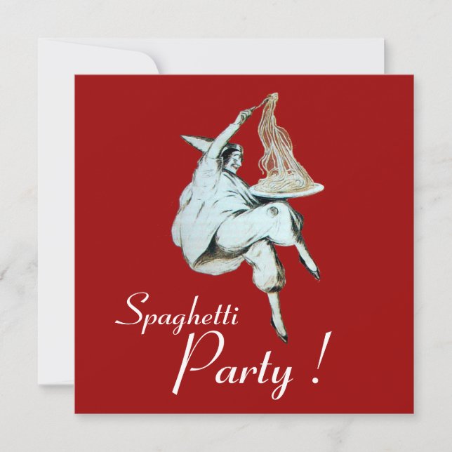 Invitación Fiesta SPAGHETTI, COCINA ITALIANA, cena verde rojo (Anverso)