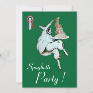 Invitación Fiesta SPAGHETTI, COCINA ITALIANA, cena verde rojo