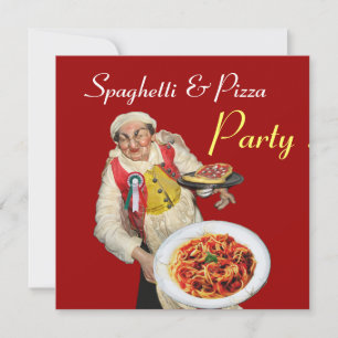 Invitación Fiesta SPAGHETTI & PIZZA, COCINA ITALIANA negro ro