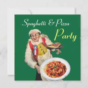 Invitación Fiesta SPAGHETTI & PIZZA, COCINA ITALIANA verde ro