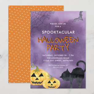 Invitación Fiesta Spooktacular de Halloween de Calabazas Negr