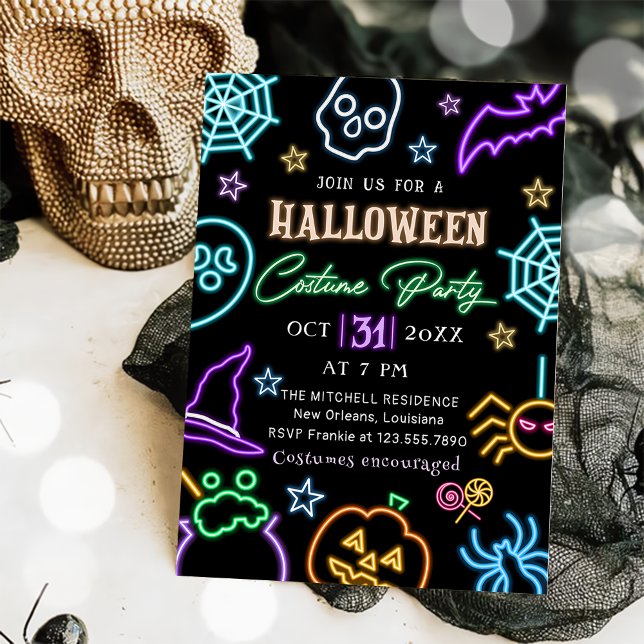 Invitación Fiesta Spooktacular Neon Glow Dark Halloween Party (Subido por el creador)