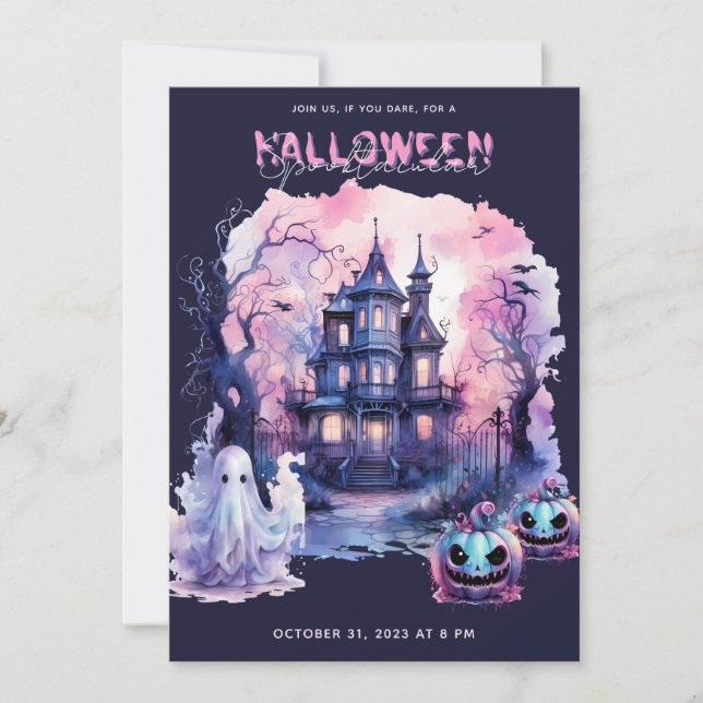 Invitación Fiesta Spooktacular Pink Purple Halloween (Anverso)