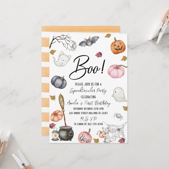 Invitación Fiesta Spooktacular Primer cumpleaños Baby Shower (Anverso/Reverso In Situ)