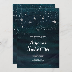 Invitación Fiesta Starry Night Silver y Blue encantado