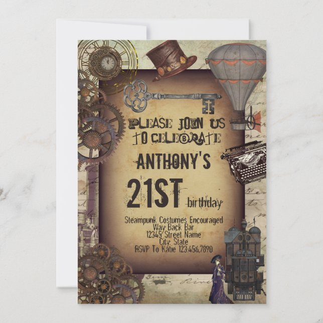 Invitación Fiesta Steampunk Arte Industrial Victoriano Vintag (Reverso)