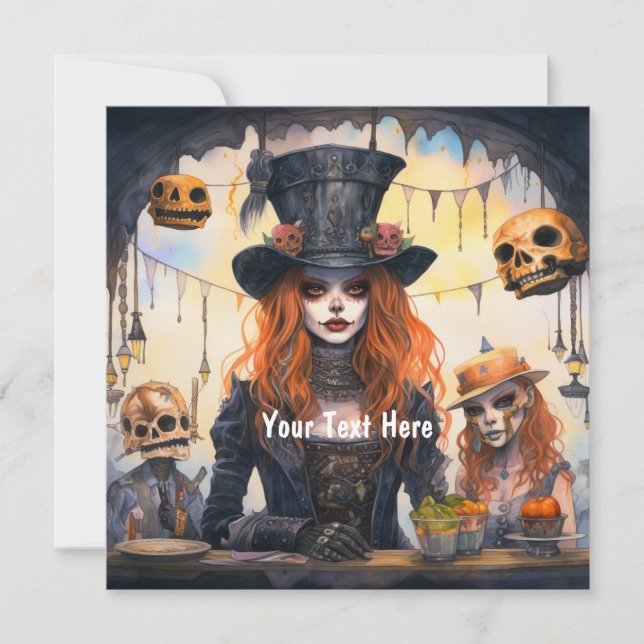 Invitación Fiesta Steampunk Lady Skulls (Anverso)