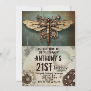 Invitación Fiesta Steampunk Vintage Dragonfly mecánico
