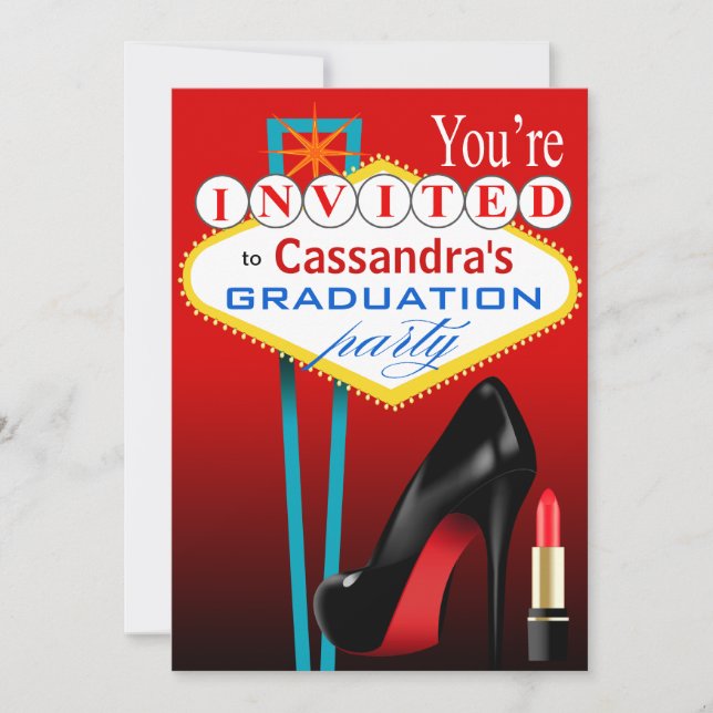 Invitación Fiesta Stiletto y Labial Rojo Las Vegas (Anverso)