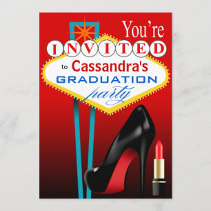 Invitación Fiesta Stiletto y Labial Rojo Las Vegas