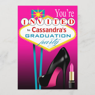 Invitación Fiesta Stiletto y Lápiz Labial Las Vegas fucsia